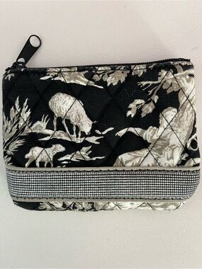 Vera Bradley Black & Cream Quilted Zip Cosmetic Pouch with Toile Print